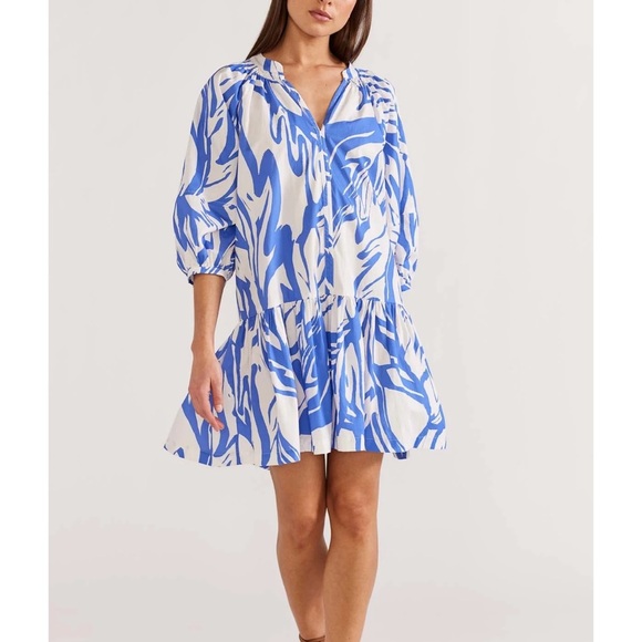 Staple the Label Mariella Smock Blue and White Patterned Dress - Picture 5 of 16